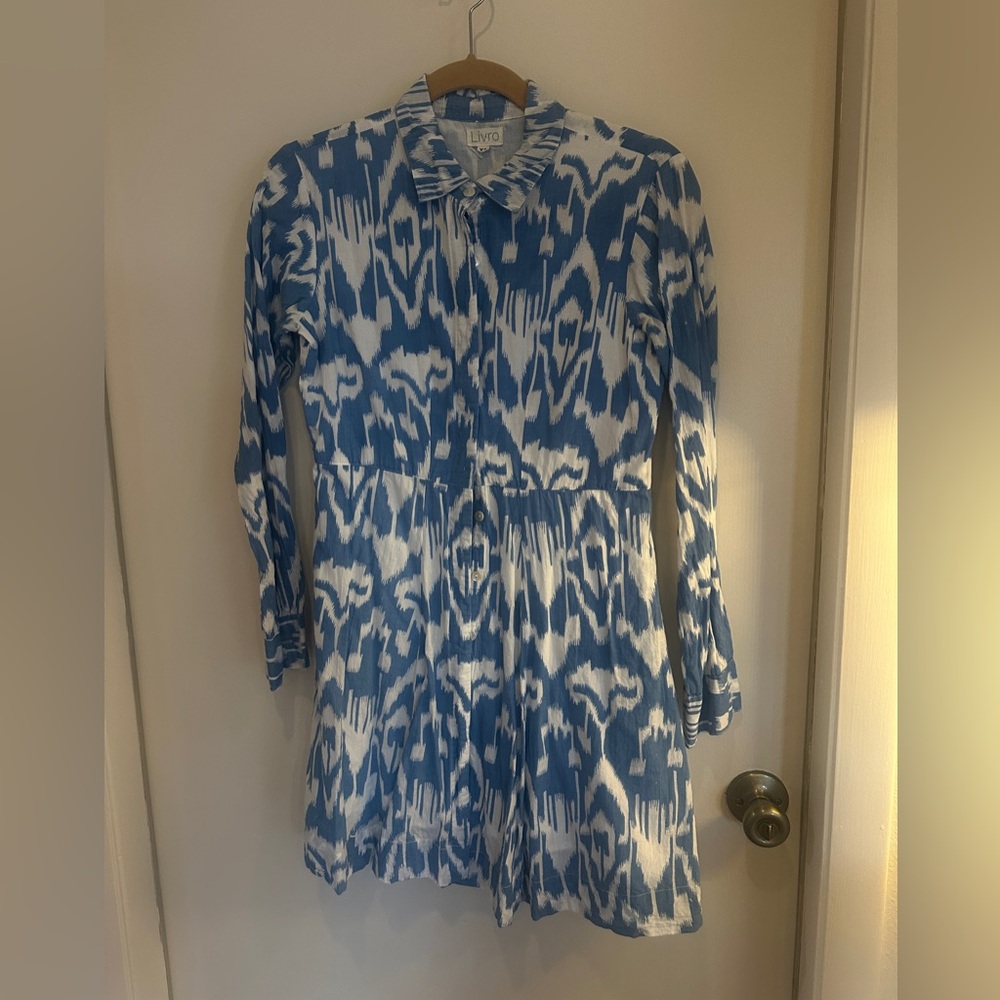 Livro Blue and White Patterned Shirt Dress - Size XS